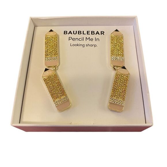 BaubleBar Pencil Me In Sparkly Gold Tone Stud Dangle Earrings. - Picture 4 of 6